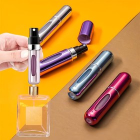 Resim 4'ü 1 arada Mini Parfüm Atomizer Doldurulabilir Seyahat Sprey Şişeleri, 0.16 oz Metal Yuvarlak El Yıkama Sadece Koku Pompası Kapları Seyahat ve Açık Hava Kullanımı için 