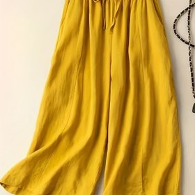 Resim Kadınların Rahat Geniş Bacaklı Pantolonları - Bahar/Yaz/Sonbahar İçin Uygun, Şık ve Rahat Renkli Bol Kesim Pantolonlar - Trendy Kadın Pantolonları - Tekstür 