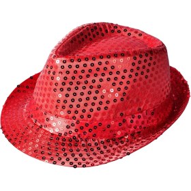 Resim Kırmızı Payetli Fötr Şapka Yetişkin Boy 