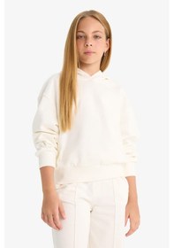Resim Defacto Kız Çocuk Relax Fit Kapüşonlu Basic Düz Sweatshirt F0008a825auer99 Ekru 