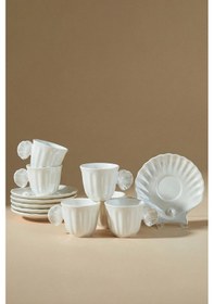 Resim Karaca İstiridye Lüsterli 6 Kişilik Kahve Fincan Takımı 90 Ml beyaz 
