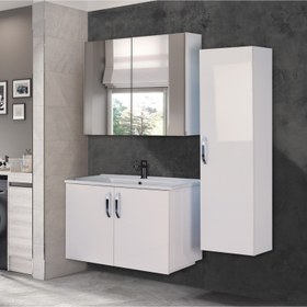 Resim Trio Modül Asmira Banyo Dolabı - 80 cm - 3'lü Set - MdfLam Kapak - Beyaz 