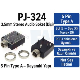 Resim FANO (5 Adet) SoketKonektor Ses Stereo Dişi 3,5mm 5 Pinli Tip ADış Dişli 