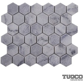 Resim Tuqco Doğaltaş Carrara 2" Altıgen(Hexagon) Eskitme Mermer Mozaik 