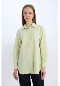 Resim DeFacto Relax Fit Basic Düz Poplin Uzun Kollu Gömlek Tunik D7341AX25SPGN764 