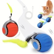 Resim 1 Etkileşimli Kedi Oyun Topu, Akıllı Hareketli Elektrikli Kedi Oyunu Rulosu, Büyük, Orta ve Küçük Kediler İçin İç Mekan Egzersizi İçin Kuyruk Halatı, USB Şarj Edilebilir 