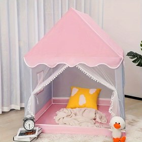 Resim Kızlar için Büyük Peri Masalı Prenses Kalesi Oyun Çadırı - Pembe ve Mavi Polyester Oyun Evi, Dayanıklı PVC Çerçeve ile Mükemmel Noel Hediyesi Gençler ve Gençler için 