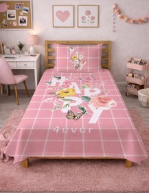 Resim Evmila Happy Yazı Desenli Pike - 160 x 230 Cm Pike + 50 x 70 Cm Yastık Kılıfı 