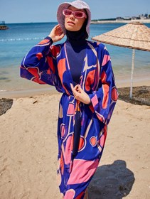 Resim Marina Swimwear Geometrik Saks Kimono Kaftan P2339 