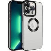 Resim Case 4U iPhone 13 Pro Max Kılıf Kamera Lens Korumalı Şeffaf Renkli Logo Gösteren Parlak Omega Kapak Siyah 