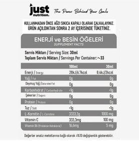 Resim Just Nutrition L-carnitine 1000 Mg 1000 Ml 33 Servis Limon + 2 X L-karnitin Shot 