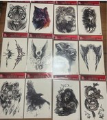 Resim Airbrush Tattoo Büyük Boy Yapıştırma Geçici Dövme Seti 12'li Seri7 