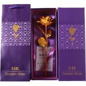 Resim Altın Gül 24k Altın Yaprak Gül Simülasyon Buket Yaratıcı Noel Sevgililer Günü Doğum Günü si Fabrika Toptan Altın + Mor Kutu Seti 