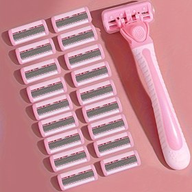 Resim Kadınlar için Bikini Tüy Alma Seti - 6 Katmanlı Paslanmaz Çelik Bıçaklar, Değiştirilebilir Başlıklar, Hipoalerjenik, Tüm Cilt Tipleri İçin Yıkanabilir 