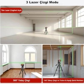 Resim KBL32GTP Profesyonel Li-Ion Yatay 360° ve Dikey Otomatik Hizalamalı Yeşil Nokta Şakül ve Yeşil Çapraz Çizgi Lazer Distomat + Tripod 