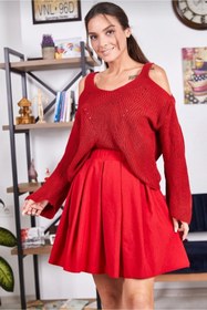 Resim Butik Lena Kırmızı Kloş kaşe Etek 