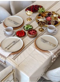 Resim Dnc Home Tekstil Ndchome 12li Amerikan Servis Runner Seti Krem 