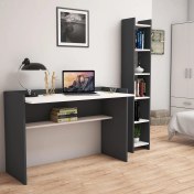 Resim Bimossa Gülbahar Kitaplık ve Çalışma Masası Antrasit Beyaz 