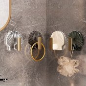 Resim Matkap Gerektirmeyen Duvar Montajlı Banyo Havlu Askısı - Modern Şık Tasarım, Altın ve Beyaz Renkli, Dayanıklı Plastik Yerden Tasarruflu Kancalı Havlu Barı, Duş, Kapı veya Duvar Depolama İçin, Dekoratif Dalga Desenli, Matkap Gerektirmeyen Kurulum, Hafif Yapı, Ev Organizasyonu 