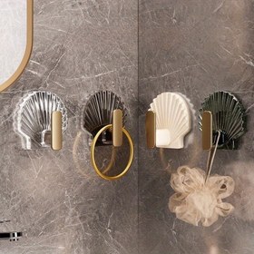 Resim Matkap Gerektirmeyen Duvar Montajlı Banyo Havlu Askısı - Modern Şık Tasarım, Altın ve Beyaz Renkli, Dayanıklı Plastik Yerden Tasarruflu Kancalı Havlu Barı, Duş, Kapı veya Duvar Depolama İçin, Dekoratif Dalga Desenli, Matkap Gerektirmeyen Kurulum, Hafif Yapı, Ev Organizasyonu 