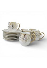 Resim Sudedi Home Yaldızlı Desenli Porselen Fincan Takımı 6 Kişilik Altın - Beyaz 