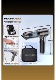 Resim Harvox 18000 Pa Güçlü Araç Süpürgesi Taşınabilir, 6000 Mah, Üflemeli, Çantalı Gri-kahve 