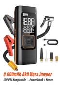 Resim Akü Takviye Jump Starter 8000mah Araç Marş Basma Cihazı Takviye Kompresör Lastik Şişirme Hava Pompası 