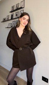 Resim Aec Prive Kadın Oversize Şık Kemerli Blazer Ceket - Siyah / Standart 