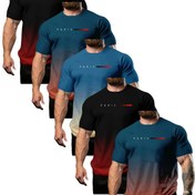 Resim 5 adet Canlı Renkli Gradyan Erkek Crew Neck T-Shirt'leri - "PARİS" Baskısı, Yazlık Rahat Konforlu Tişört, Mükemmel Hediye Fikri, Yumuşak Esnek Kumaş, Her Gün Rahat Giyim | Canlı Baskılı Tişört | Rahat Fit Tişört, BÜYÜK BEDEN 