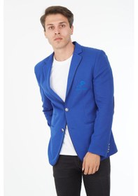 Resim Sposo G-154 Dar Kalıp Örme Kumaş Saks Mavi Erkek Blazer Ceket Saks Mavi 