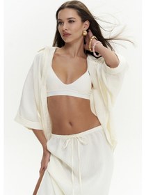 Resim Mai Collection Mai Studios Co. Dina Çizgili Gömlek Etek Ekru Takım ekru 