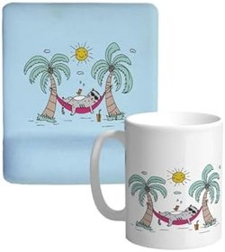 Resim HobiShop(8172) Tatil Zamanı Oval Bilek Destekli Mouse Pad Ve Kupa Bardak Seti Renkli 
