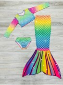 Resim Işıltılı Deniz Kızı Kostümü 3'lü Set Kız Çocuk Kostüm Çok Renkli 