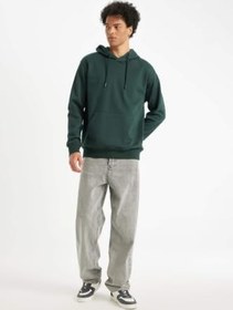 Resim DeFacto Regular Fit Kapüşonlu Kanguru Cepli İçi Yumuşak Tüylü Basic Düz Sweatshirt 
