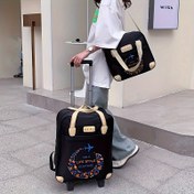 Resim 2 adet, Kısa Mesafe Trolley Seyahat Çantası Seti, Kadınlar için Büyük Kapasiteli Taşınabilir Seyahat Bagajı & El Çantası, Biniş Trendi İş Seyahati Duffel Çantası 