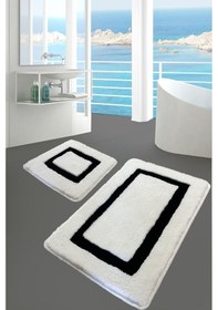 Resim Chilai Home Quadrato Siyah 2'li Set Banyo Halısı Paspas Kaymaz Taban Yıkanabilir Akrilik Siyah 