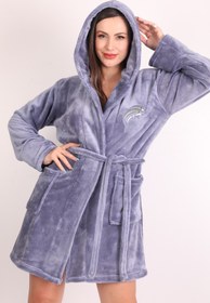 Resim Wild Love Kadın Kapşonlu Nakışlı %100 Bambu Kısa Sabahlık 