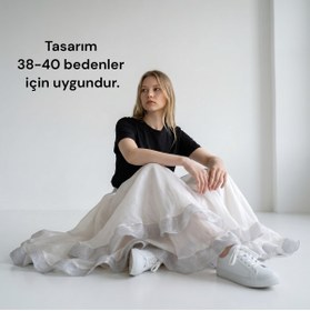 Resim SADECE SEN DE Tasarım kloş etek/beli lastikli/organze kumaş/volanlı/veren kesim 