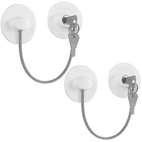 Resim 2 Adet Çocuk Emniyetli Buzdolabı Kilidi Kapı Kilidi Pencere Mandalı Kilidi Anahtar Sınırlı Kablo Mini Kapı Kilidi Dolap Çekmece Buzdolabı İçin Beyaz 