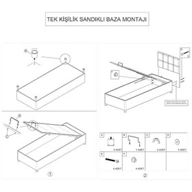 Resim Setaymobilya Baza, Lizbon Tek Kişilik Baza + Başlık Seti, Açık Gri 
