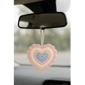 Resim Amigurumi Araba Dikiz Aynası Süsü & Anahtarlık & Çanta Askısı - El Örgüsü Pembe Nazar Boncuğu 