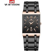 Resim Hanyang Siyah 2022 Erkekler Iş Izle Basit Tasarım Lüks Moda Dikdörtgen Altın Paslanmaz Çelik Takvim Su Geçirmez Kuvars Erkek Saatleri (Yurt Dışından) 