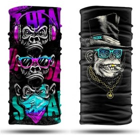 Resim Maymun Desenli 2'li Set Boyunluk Bandana Outdoor Balaklava Yüz Maskesi Kafa Bandı 