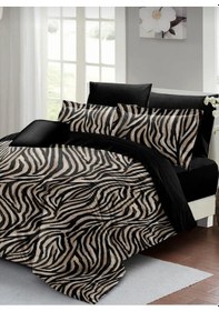 Resim Zebra 3d Çift Kişilik 4 Parça Organik Pamuk Saten Nevresim Takım Beyaz - Siyah 