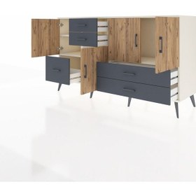 Resim Kronos Konsol 4 Raflı 5 Çekmeceli 4 Kapaklı 176x59x99 Aytaşı-çam/ Aytaşı-çam/antrasit 