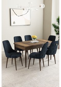 Resim Clara Barok Desen 80x132 Açılabilir Yemek Odası Takımı 4 Sandalye, 1 Bench Antrasit 