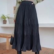 Resim Kadınlar İçin Şık Siyah Pilili Midi Etek - Şık Polyester A Kesim Tasarım, Yüksek Bel, Çok Yönlü İlkbahar/Yaz Moda Parçası, Çok Yönlü Moda|Şık A Kesim Etek|Narin Pililer, Büyük Beden Etekler 