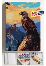 Resim Sayılarla Boyama Seti Numaralı Tuval Fırça Boya Dahil Kasnaklı Set 50x70 Cm - Dağlarda Kartal 