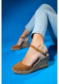 Resim Luvishoes Sinta Taba Süet Deri Kadın Dolgu Topuklu Sandalet Taba 