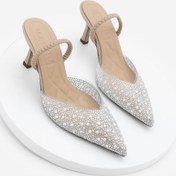Resim Kadın Stiletto Taşlı Abiye Topuklu Ayakkabı Lala - Bej 